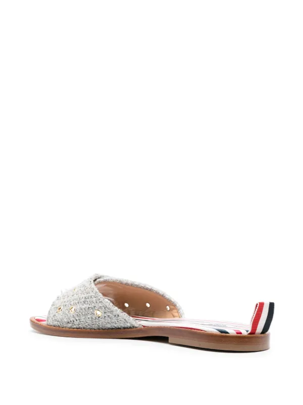 Thom Browne embossed-button Tweed Flat Sandals | Grey