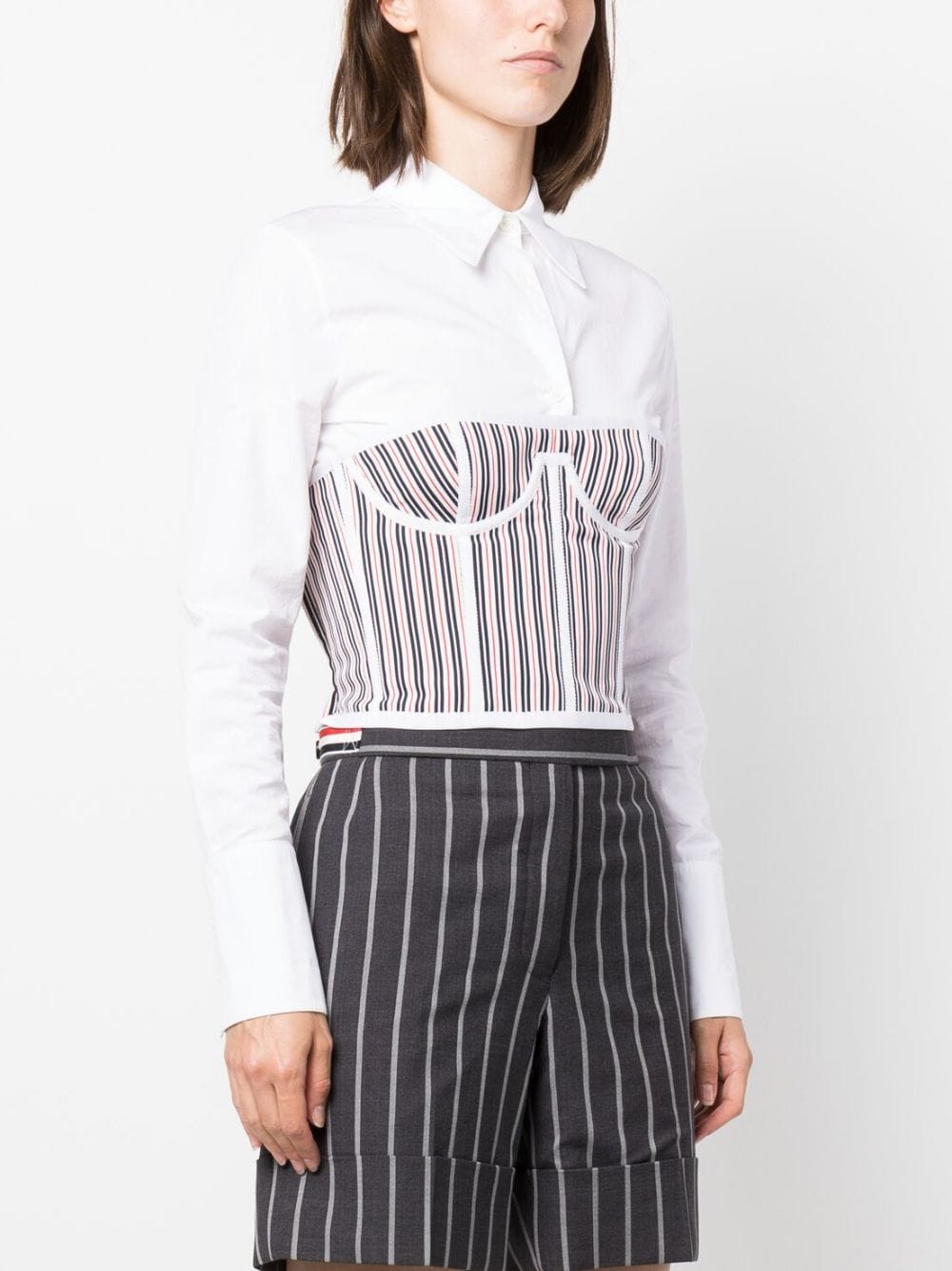 Shop Thom Browne Striped Corset-style Top In White