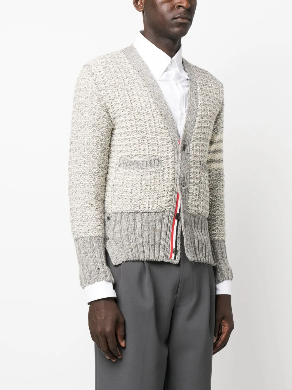 Shop Thom Browne 4-bar Mélange-effect Cardigan In Grey