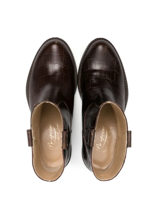 Bonpoint クロコエンボス レザーブーツ | ブラウン | FARFETCH JP 