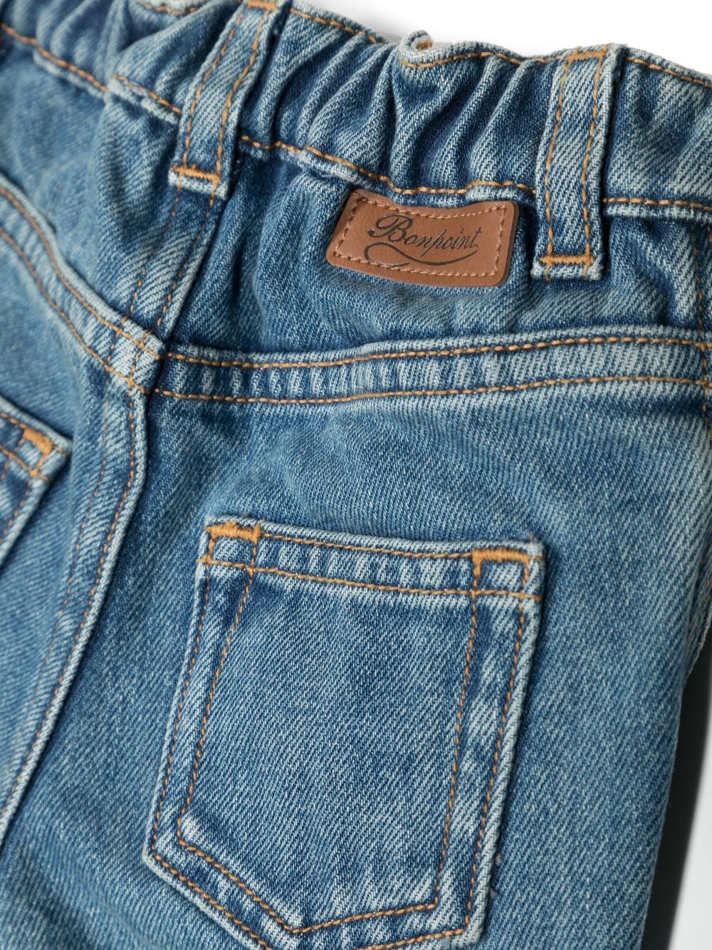 Shop Bonpoint Elasticated-waist Straight-leg Jeans In Blue