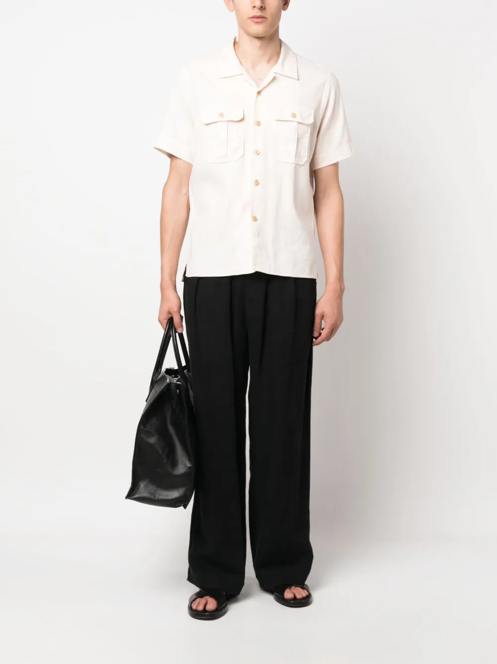 Eleventy short-sleeve linen-blend shirt - Roze