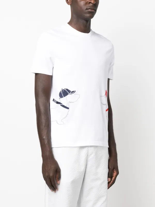 Tシャツ・カットソー THOM BROWNE Men T Shirts MKA516BY1037 WHITE Thom Browne snake-embroidery Cotton T-shirt | White | FARFETCH