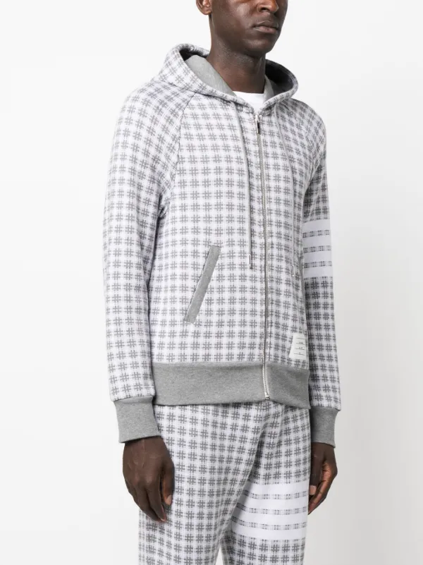 Thom Browne Checked Jacquard zip-up Hoodie | Grey | FARFETCH OM