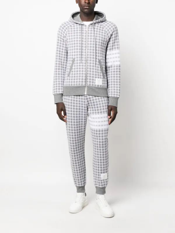 Thom Browne Checked Jacquard zip-up Hoodie | Grey | FARFETCH OM