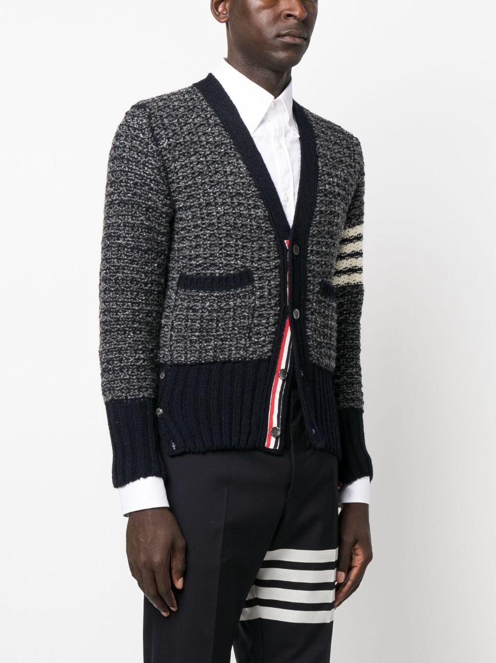 Shop Thom Browne 4-bar Mélange-effect Cardigan In Blau