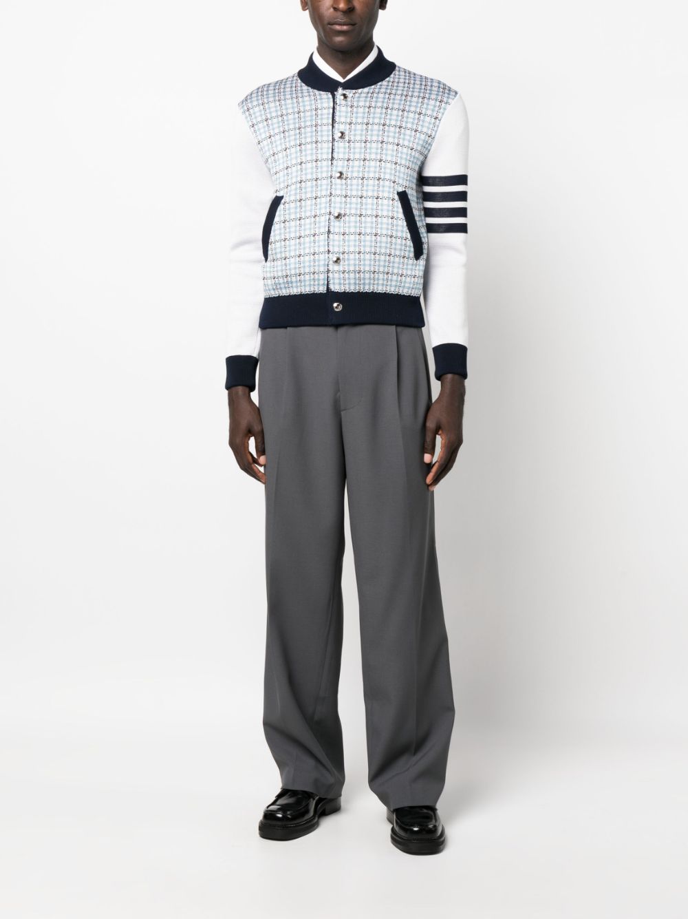 Shop Thom Browne Check-jacquard Cotton Bomber Jacket In Grey