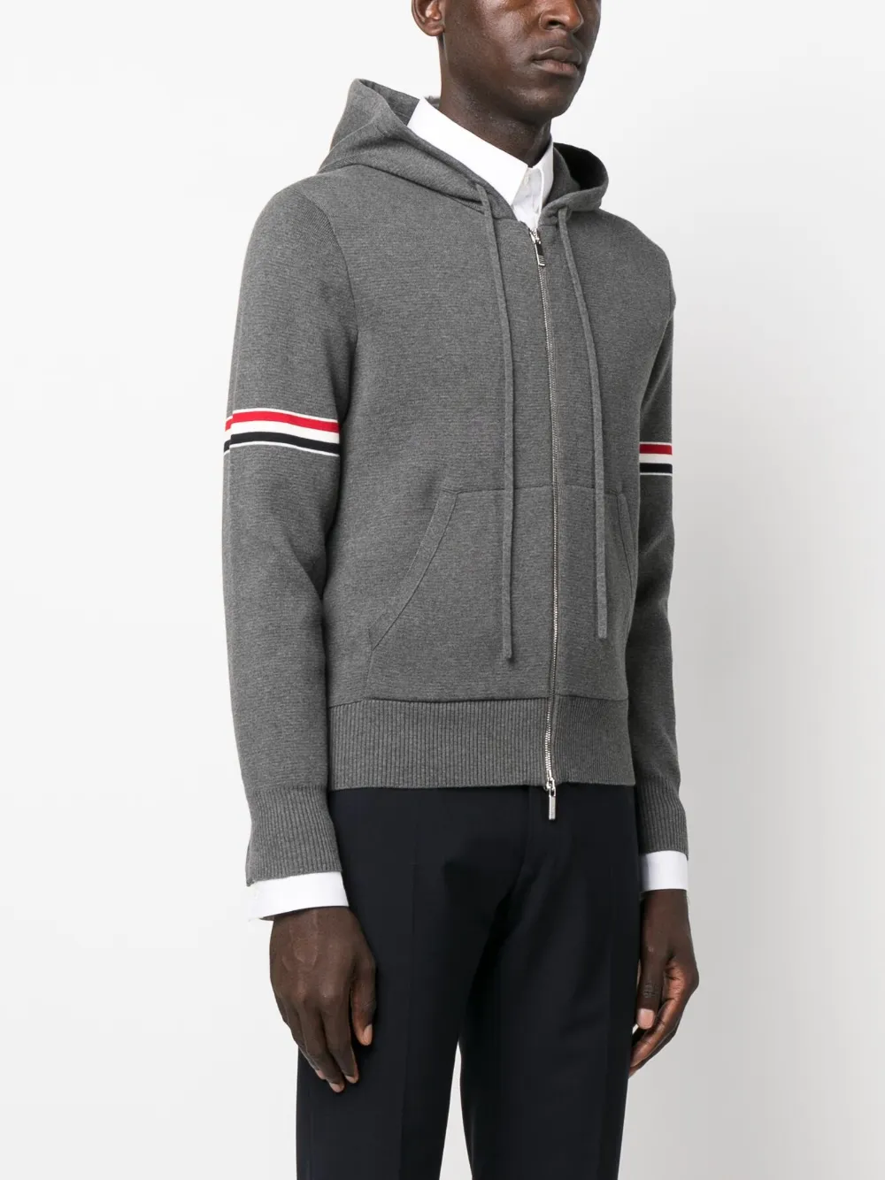 Shop Thom Browne Striped Zip-up Hoodie In Grey