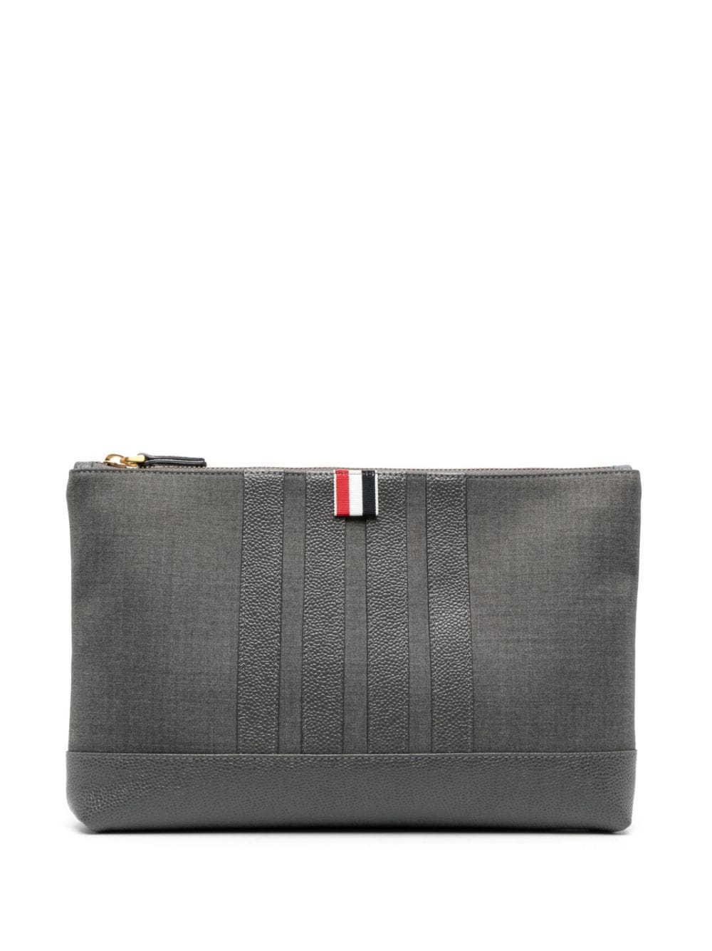 Thom Browne Large 4-bar Cotton Wash Bag In Gray
