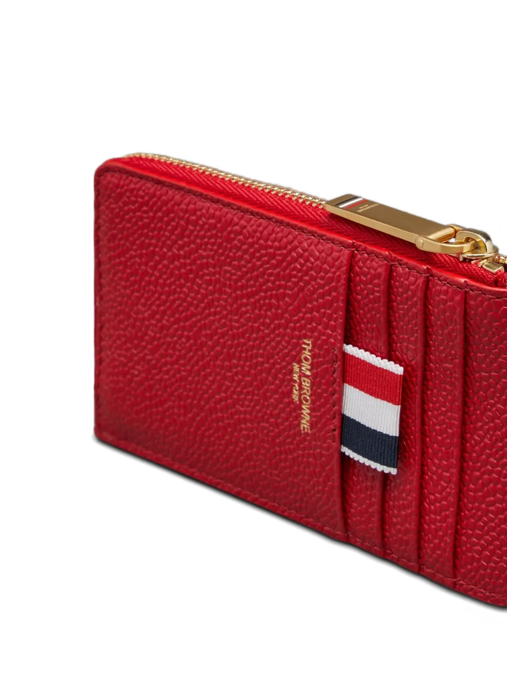 Thom Browne Pebble Grain Zip Cardholder In Red