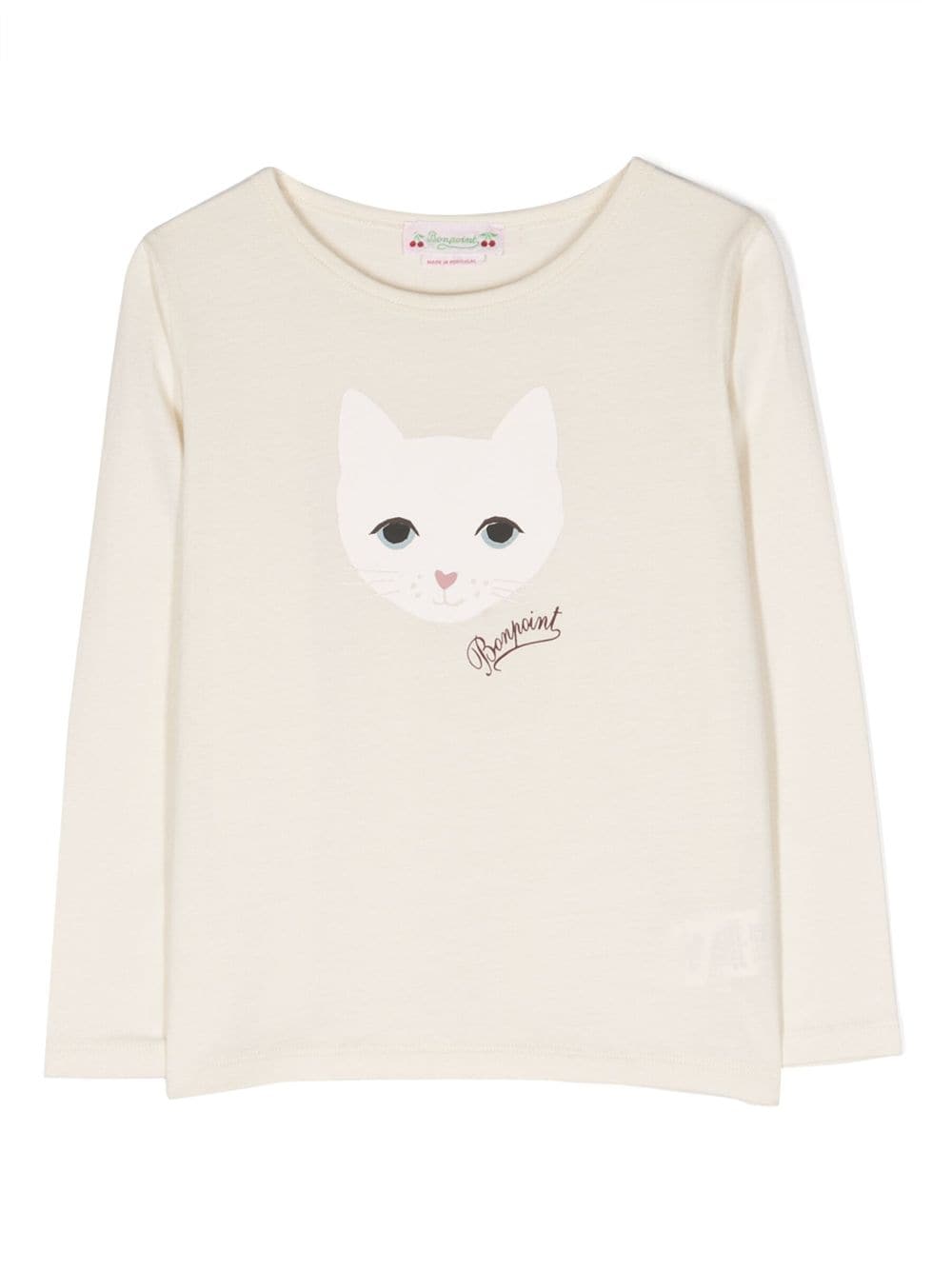 Bonpoint Kids' Cat-print Long-sleeve T-shirt In Neutrals