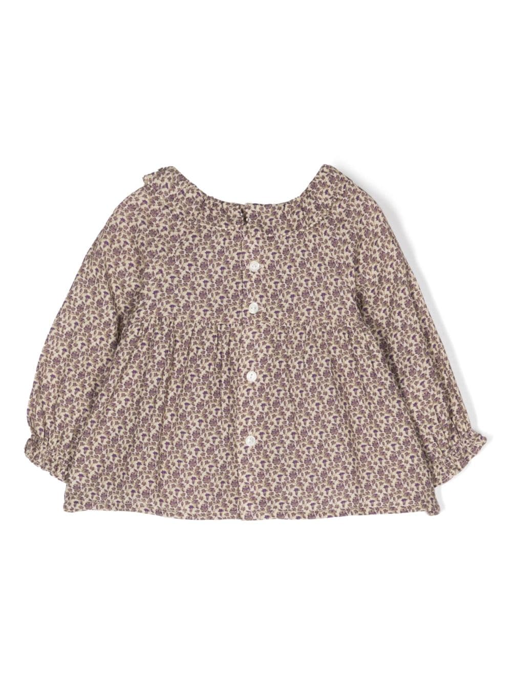 Shop Bonpoint Graphic-print Long-sleeved Blouse In Neutrals