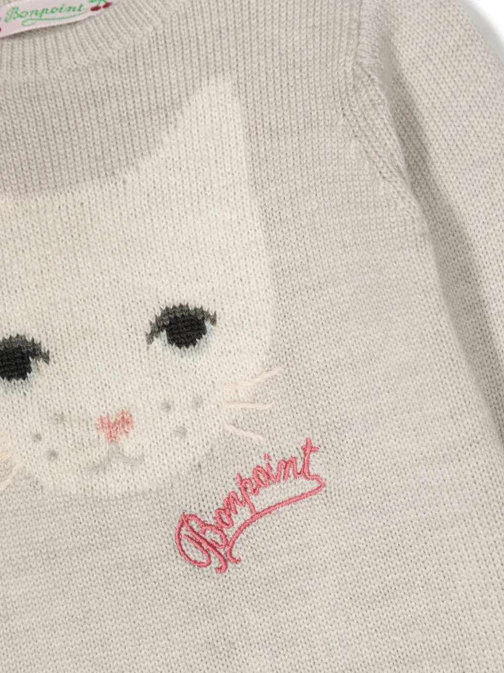  Bonpoint Cat-intarsia Knit Jumper - Grey 
