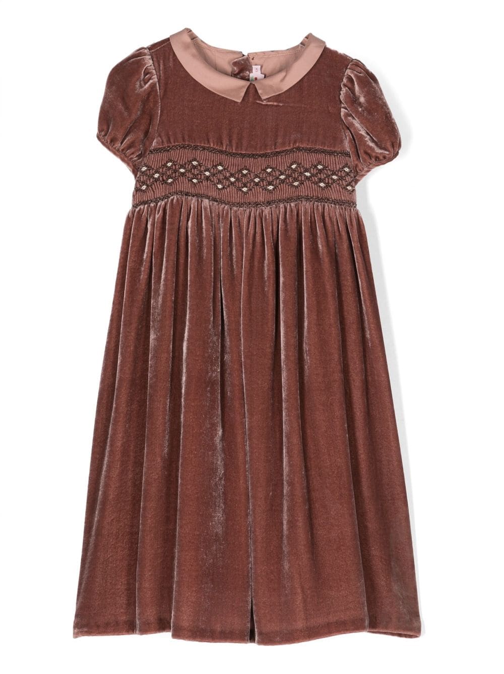 Bonpoint Kids' Short-sleeve Velvet Dress In Terracotta