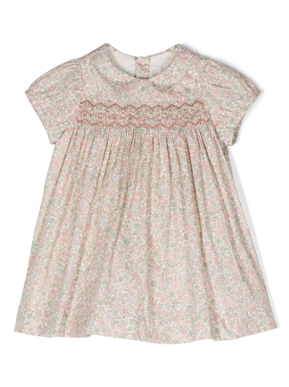 Bonpoint Babies' Floral-print Embroidered Smock Dress In Neutrals