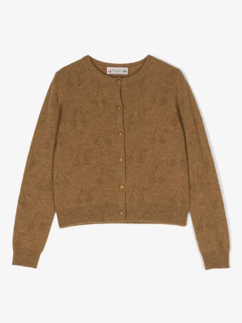 Bonpoint perforated-cherry embellished cashmere cardigan