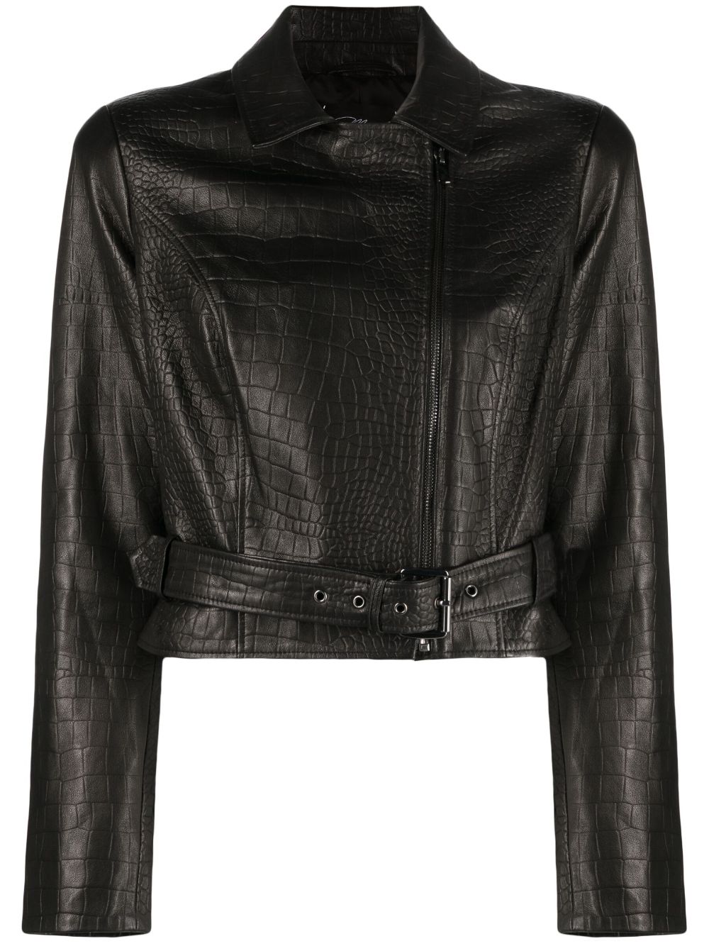 Manokhi cropped leather bike jacket - Black