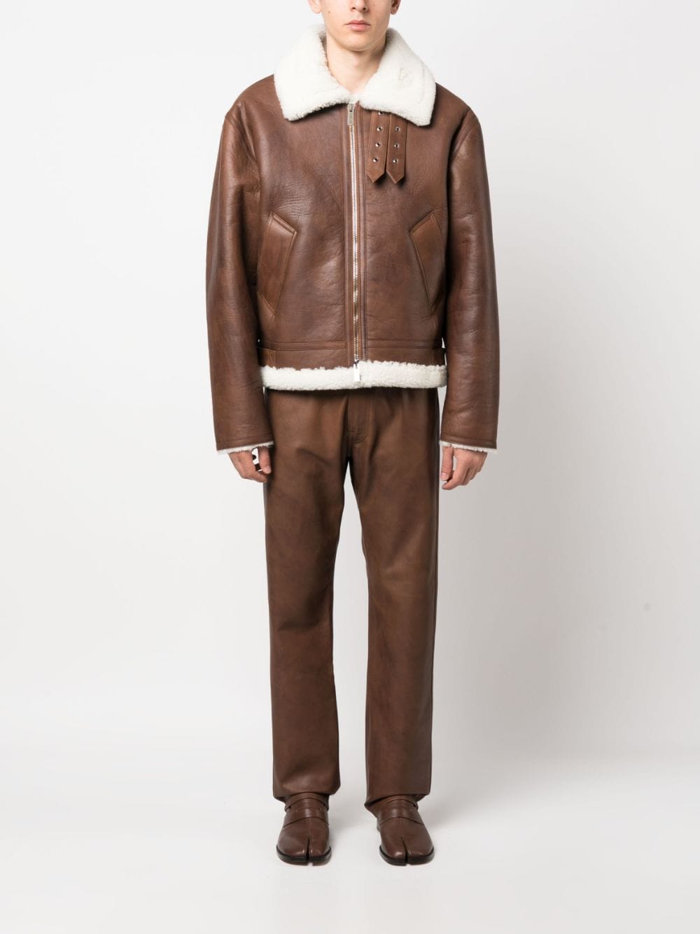 Shop Vtmnts Shearling-trim Zip-fastening Jacket In Brown