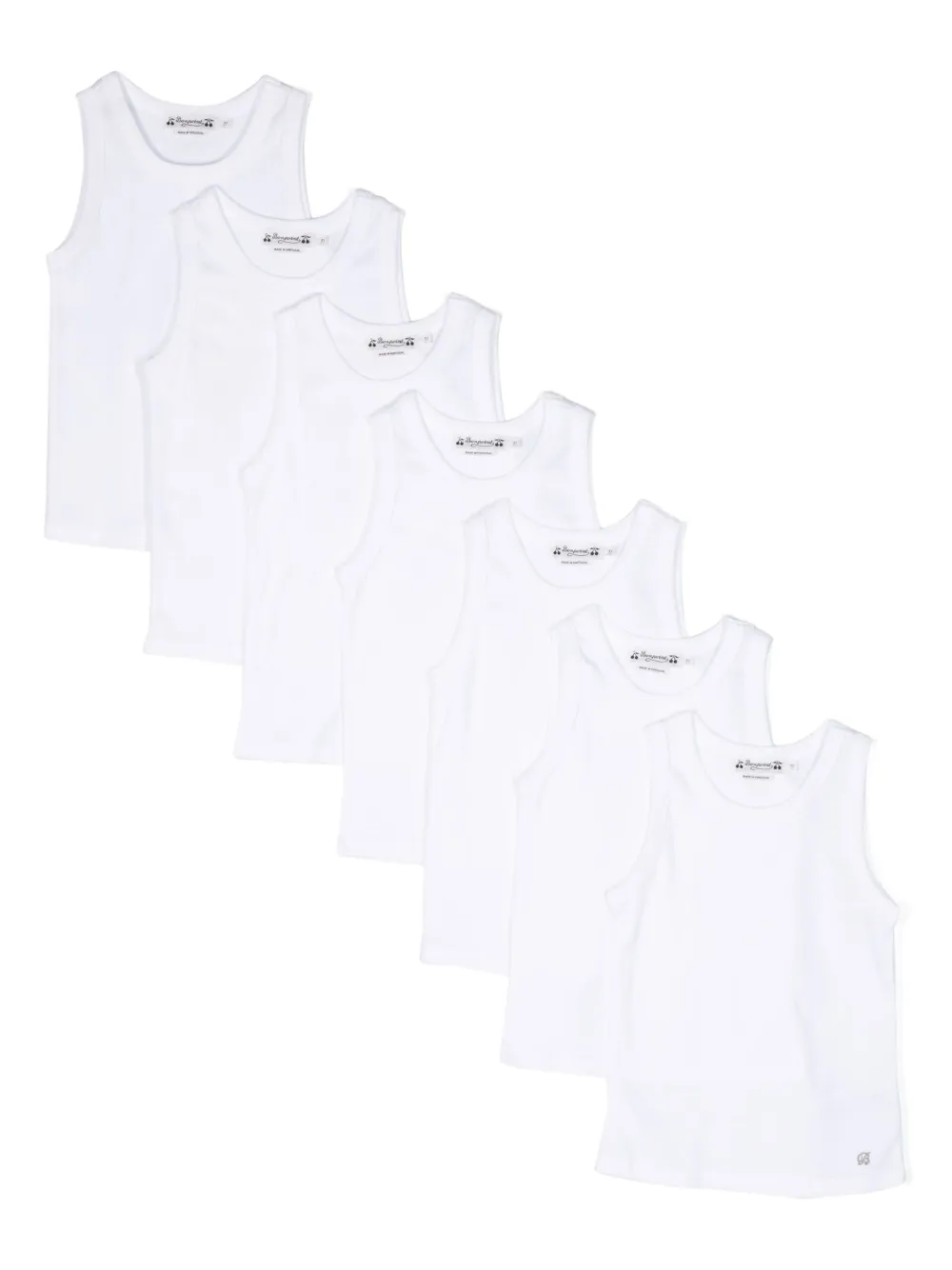 Bonpoint Set aus sieben gerippten Trägershirts - Weiß