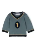 Bonpoint intarsia-knit V-neck wool jumper - Blue