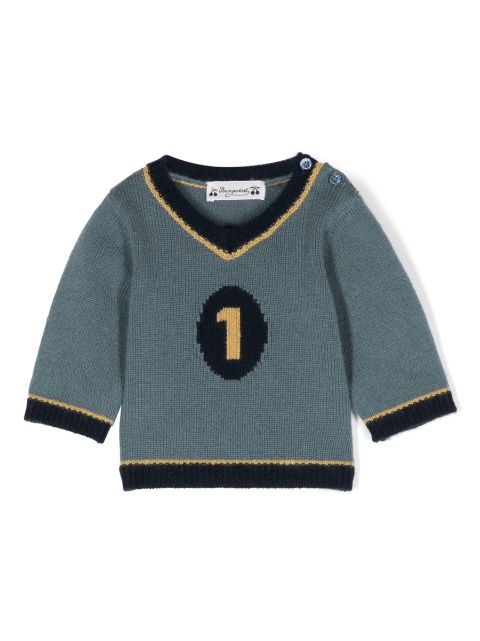 Bonpoint intarsia-knit V-neck wool jumper