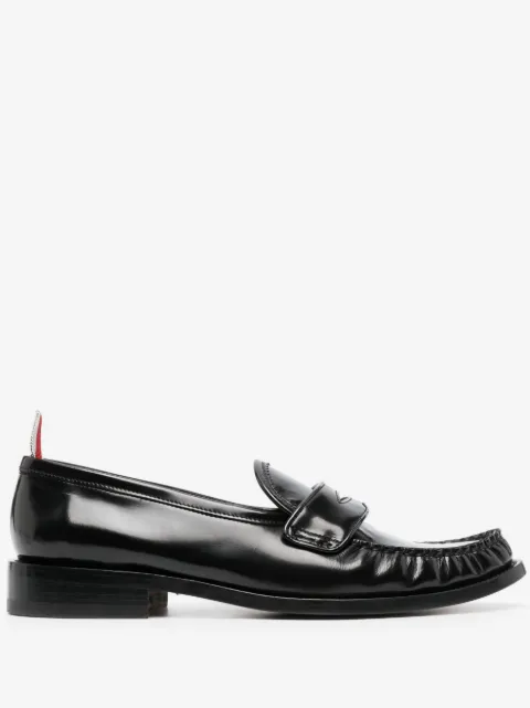 Thom Browne soft Spazzolato leather sole pleated varsity loafers