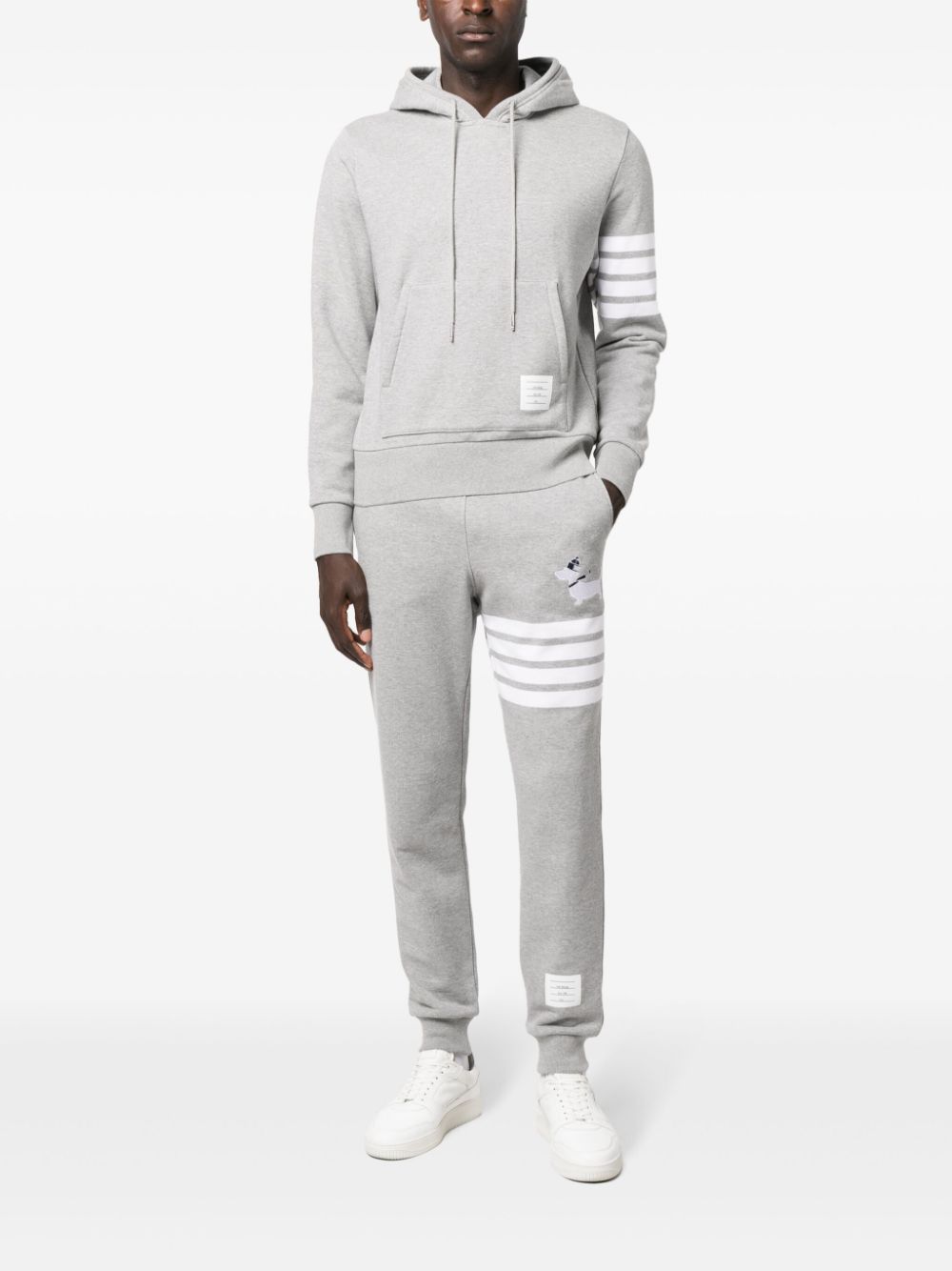 Thom Browne Hector-embroidered loopback hoodie - Grey