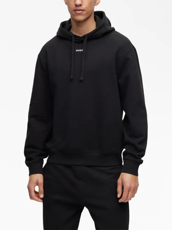 HUGO コットンブレンド インターロック フーディ スタックロゴ BOSS - Hoodie with mirror-effect logo - Black