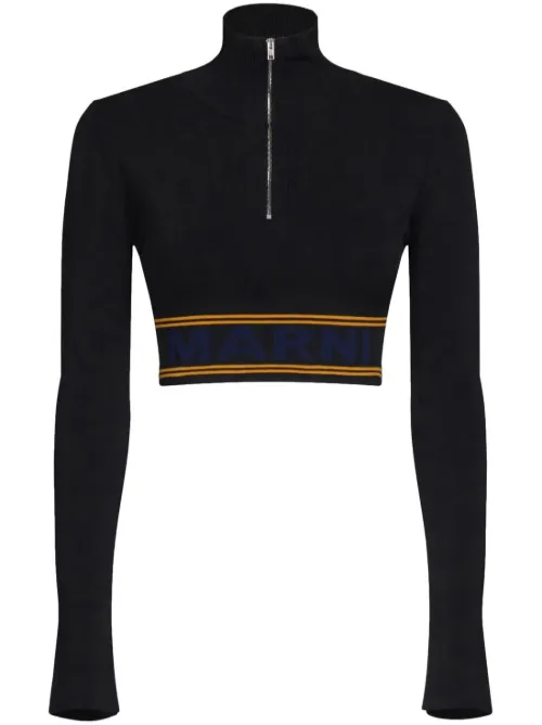 Pull crop à bande logo - Marni - Modalova