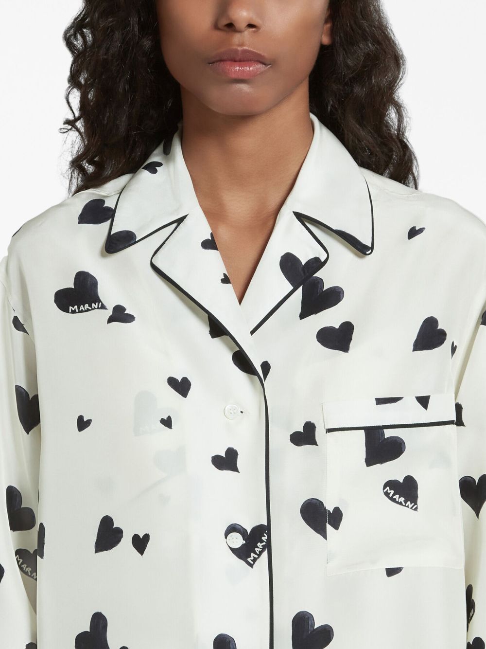 Cheap Marni Bunch of Hearts silk pajama shirt Women