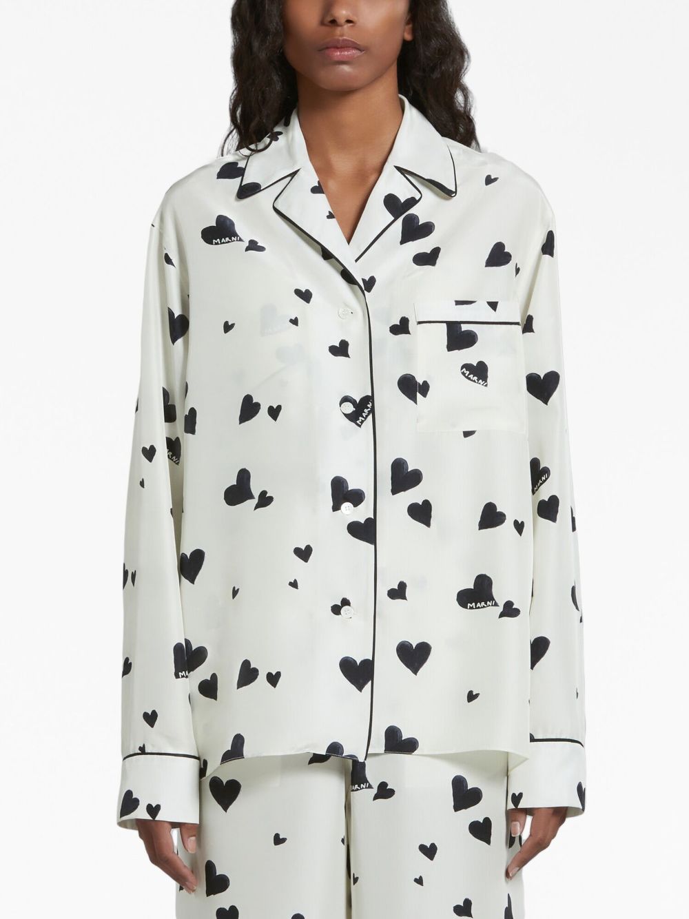 Cheap Marni Bunch of Hearts silk pajama shirt Women