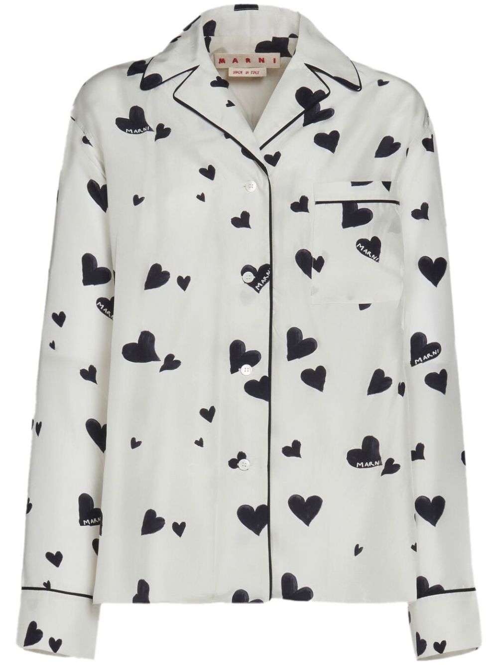 Marni Bunch of Hearts silk pajama shirt - White