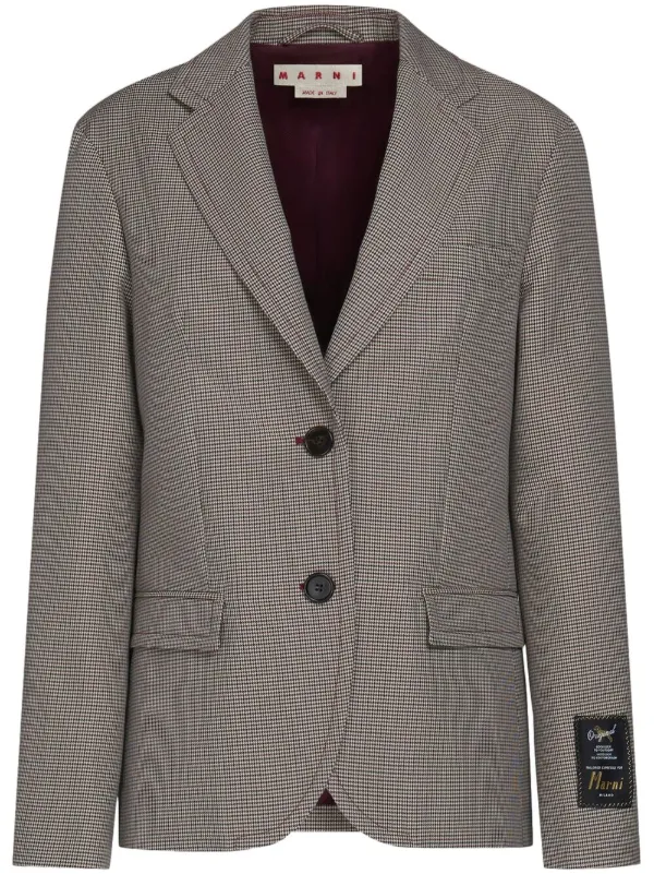 Marni Houndstooth-pattern Single-breasted Blazer in Grey