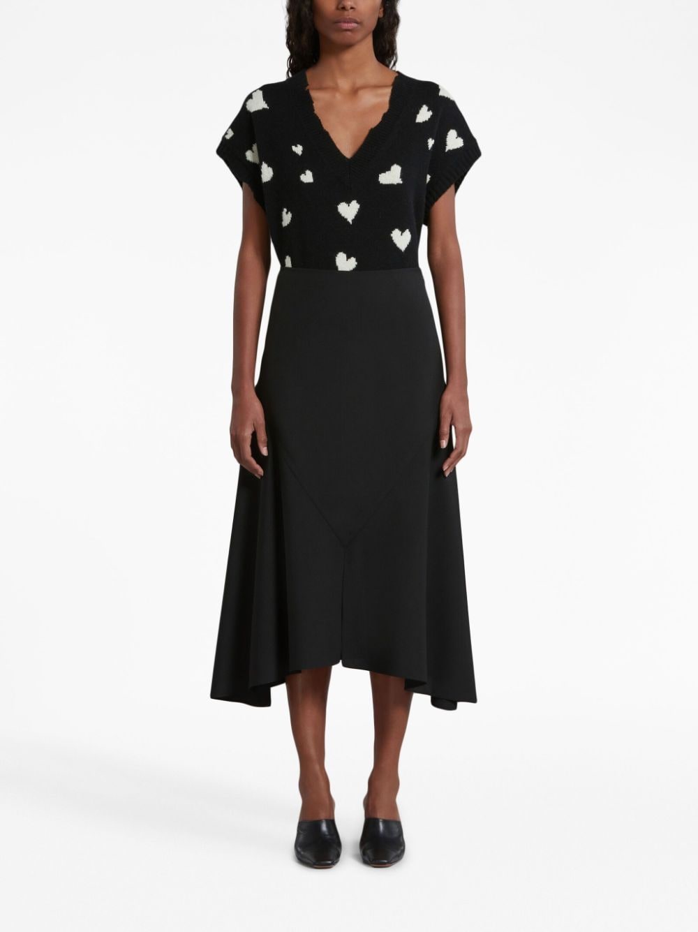 Shop Marni Asymmetric Wool Midi Skirt In Black