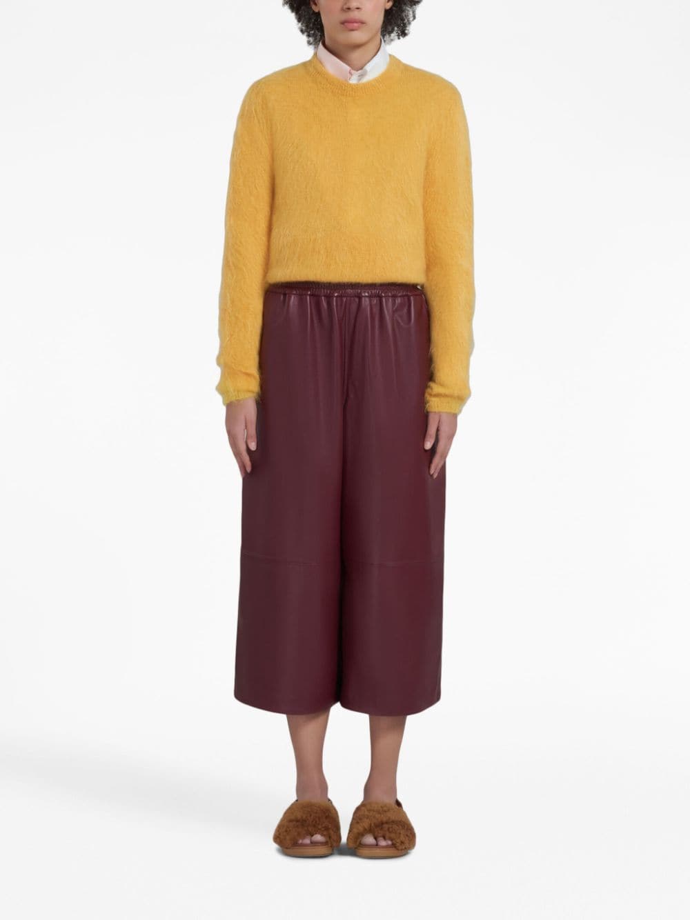 Shop Marni Cropped Leather Trousers In Red