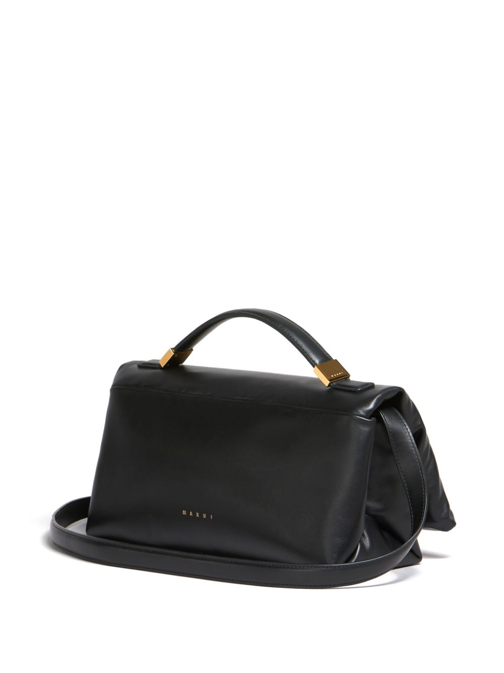 Shop Marni Prisma Leather Top-handle Bag In Black