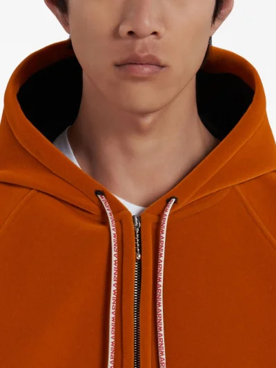 Marni logo-print drawstring zip-up hoodie orange | MODES
