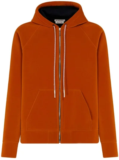 Marni logo-print drawstring zip-up hoodie orange | MODES
