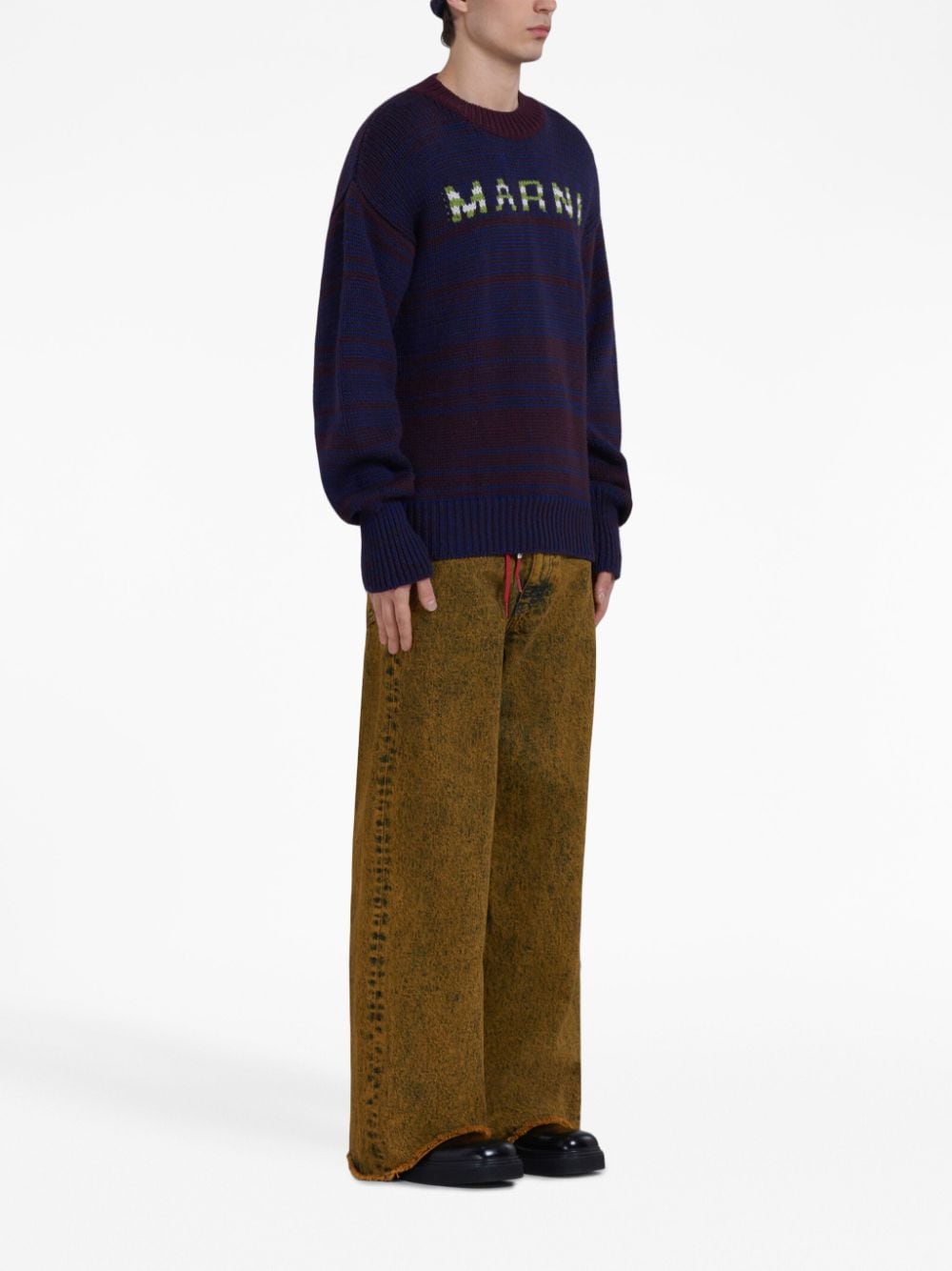 Marni intarsia-knit logo virgin-wool sweater - Blauw