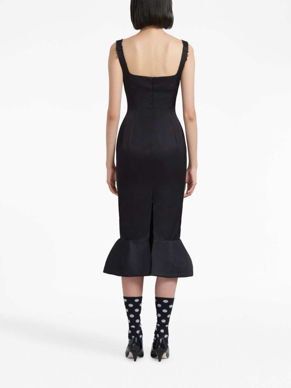 Shop Marni Flounce-hem Sheath Midi Dress In Black