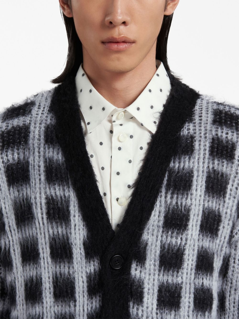 Shop Marni Checked Mohair-blend Cardigan In Black