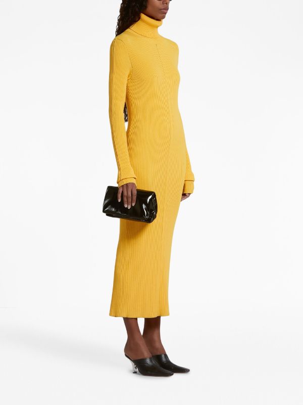 Mustard ribbed hot sale midi dress