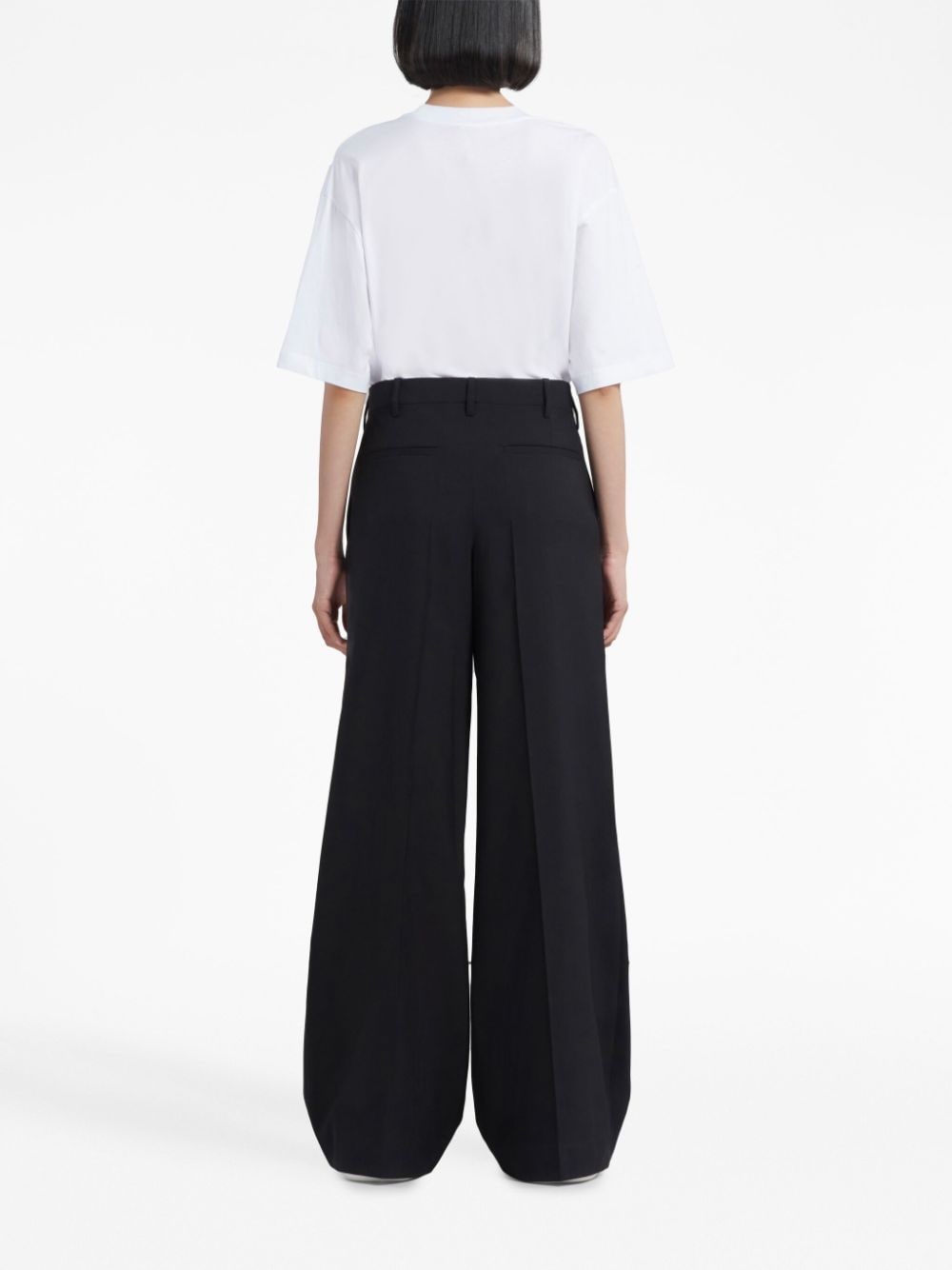 Shop Marni Tropical Wide-leg Wool Trousers In Black