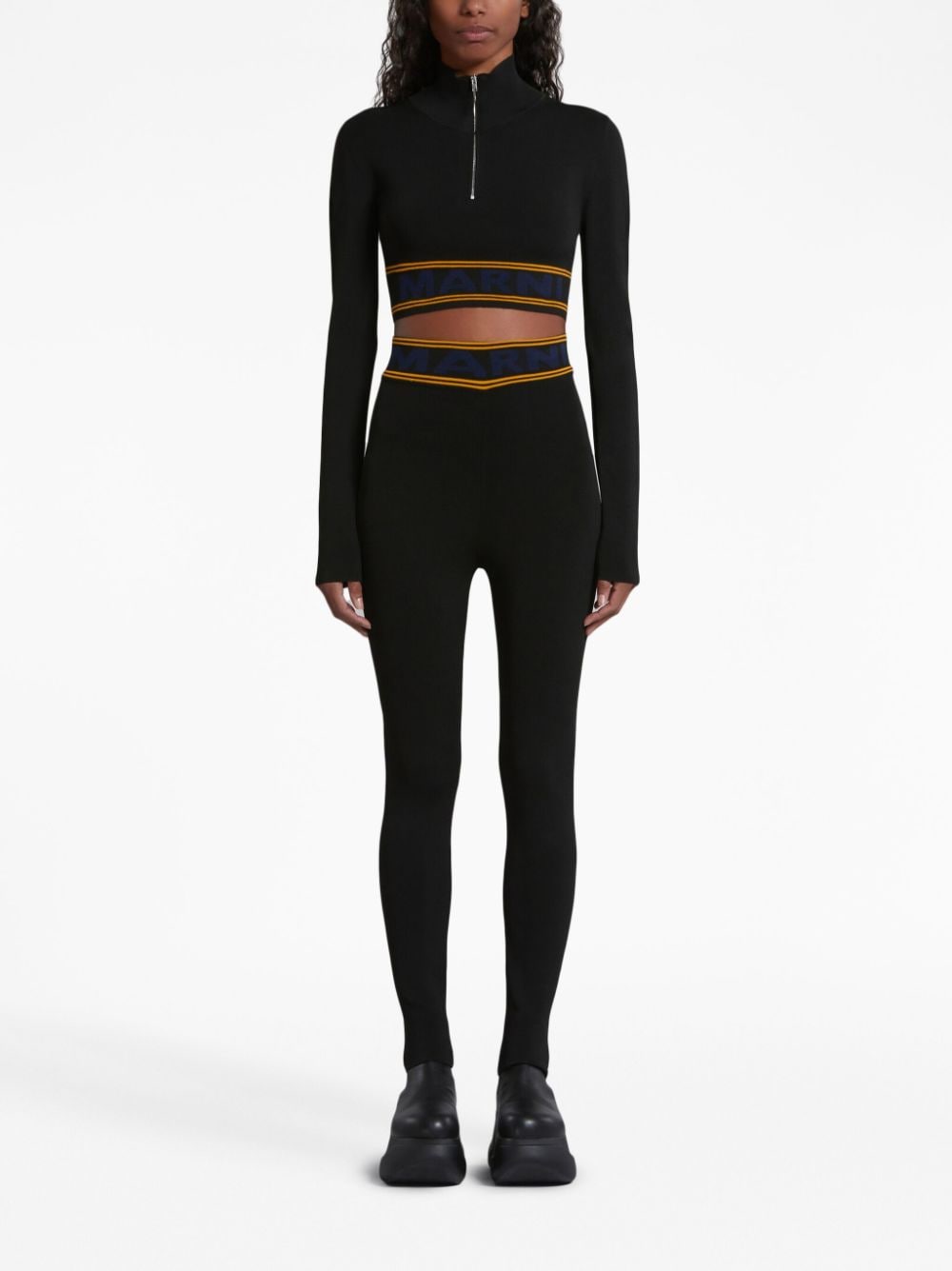 Shop Marni High-waisted Logo-waistband Leggings In Black