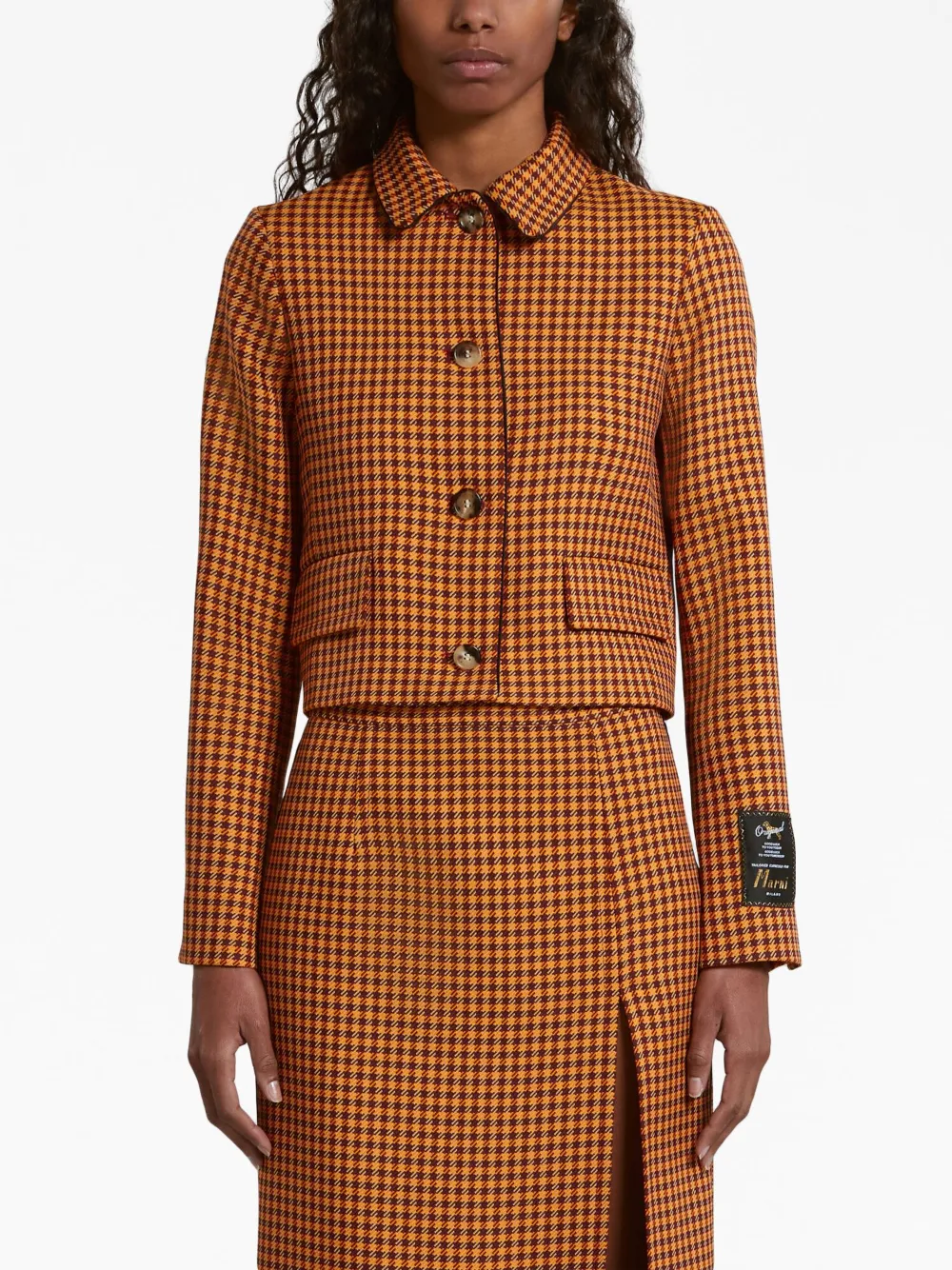 Shop Marni Checked Cropped Jacket In Brown