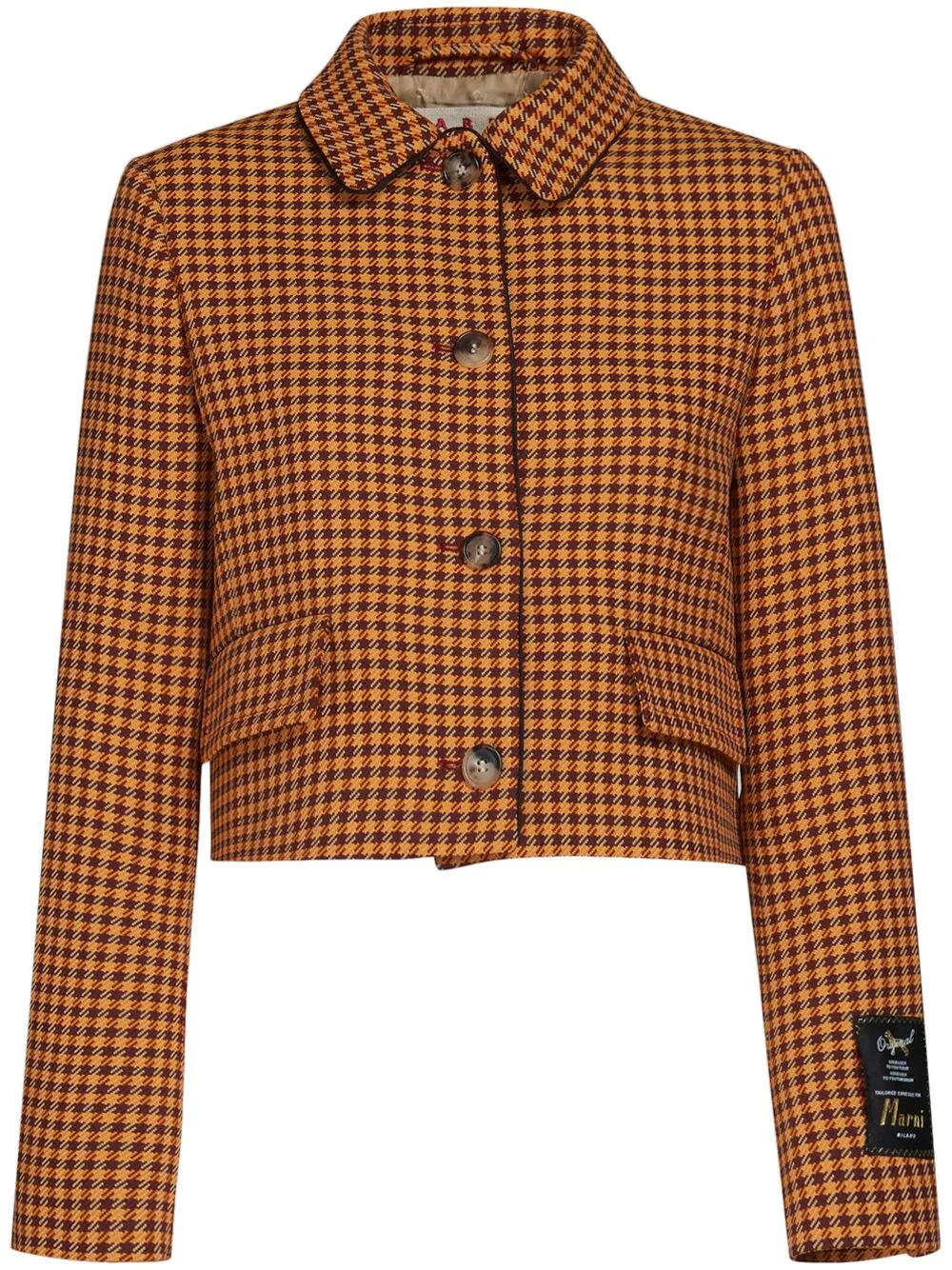 Shop Marni Checked Cropped Jacket In Brown