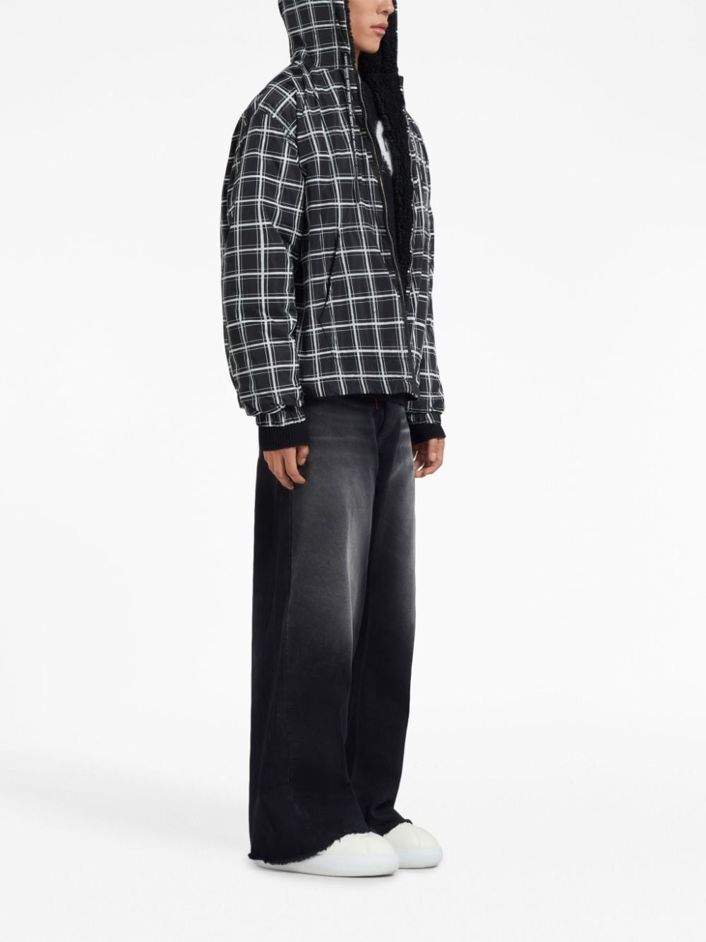 Shop Marni Checked Hooded Jacket In Black