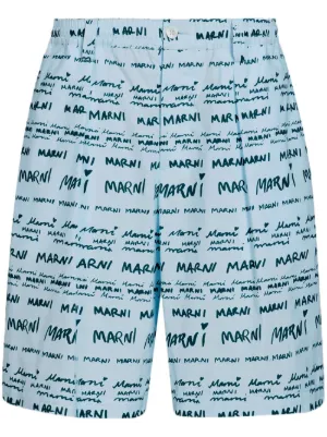 Marni Wide-Leg logo-print Silk-twill Shorts - Men - Pink Shorts - Xs