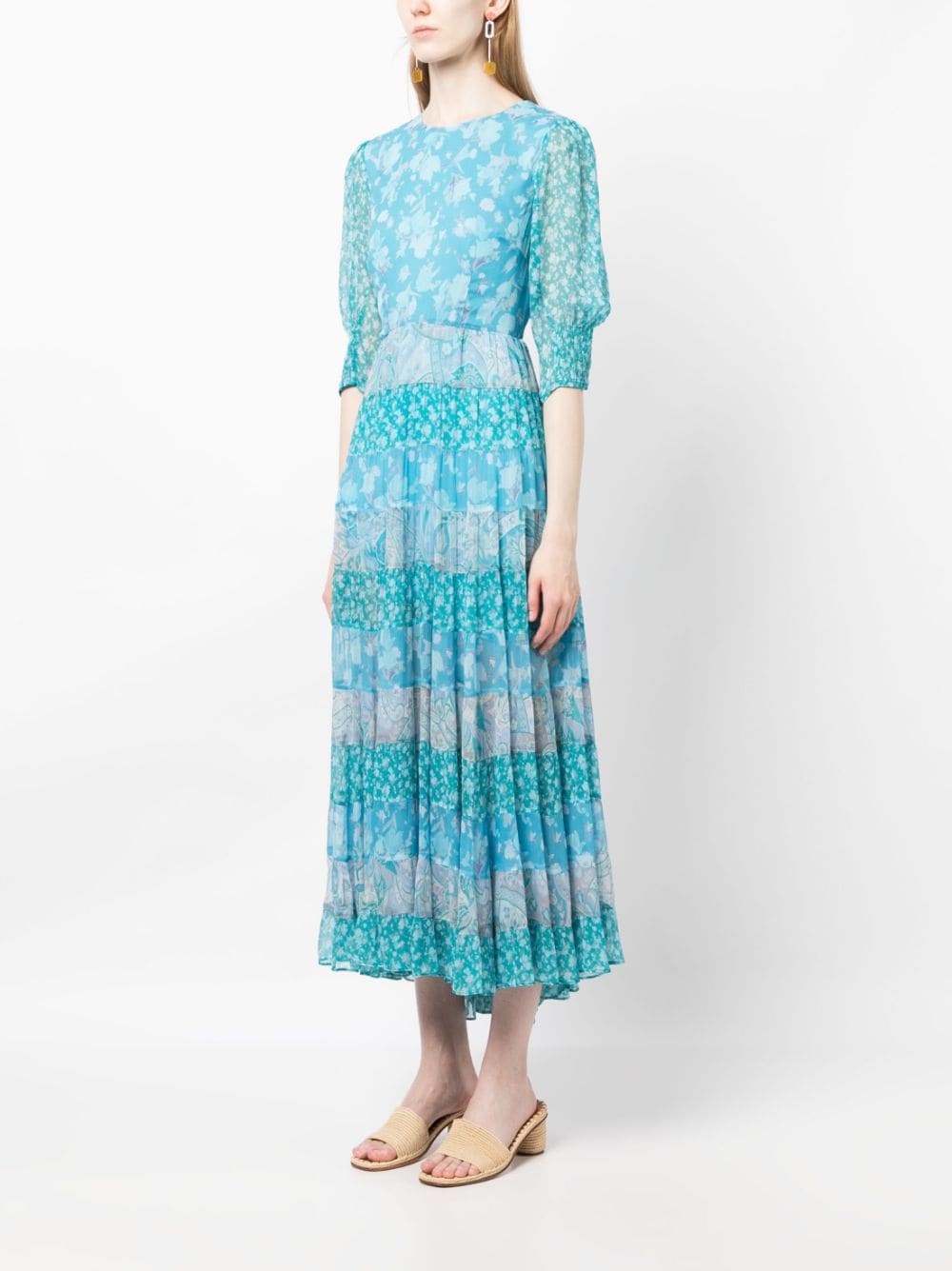 Shop Rixo London Agyness Mix-print Tiered Dress In Blue