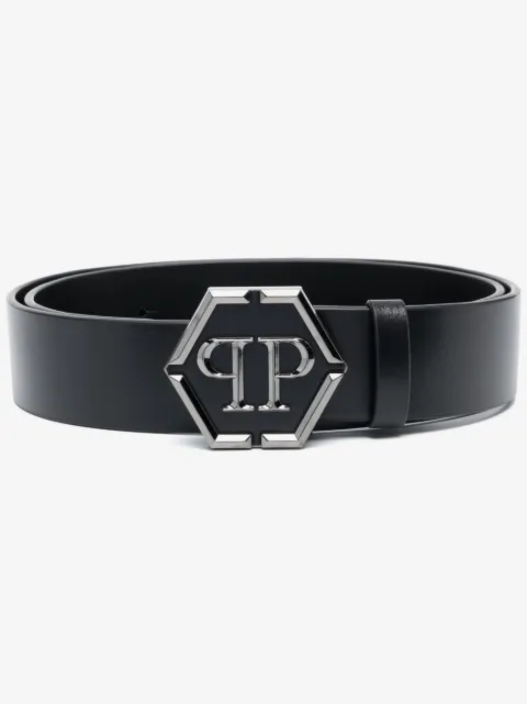 Philipp Plein logo-lettering leather belt 